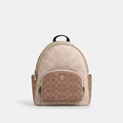 Coach Outlet Court Backpack In Blocked Signature Canvas In Beige