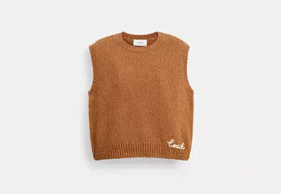 Coach Outlet Crewneck Sweater Vest In Organic Cotton In Brown