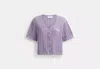 Coach Outlet Cropped Knit Button Up Top In Purple