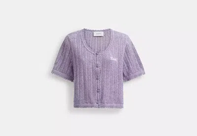 Coach Outlet Cropped Knit Button Up Top In Purple