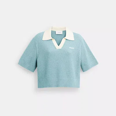 Coach Outlet Cropped Knit Polo In Blue