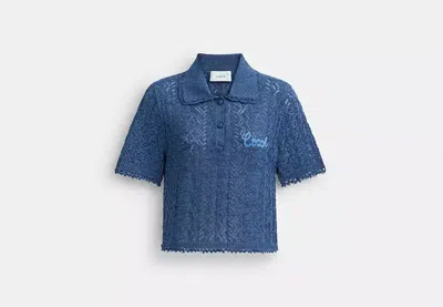 Coach Outlet Cropped Knit Polo Top In Blue