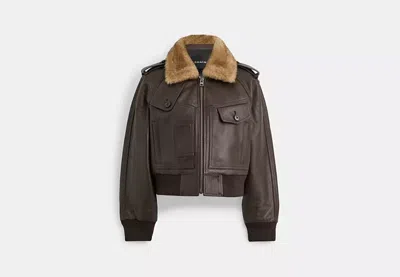 Coach Outlet Cropped Leather Jacket In Brown