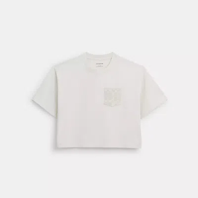 Coach Outlet Cropped T Shirt With Signature Pocket In Organic Cotton In White