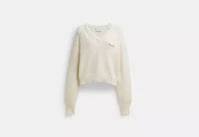 Coach Outlet Cropped V Neck Sweater In Organic Cotton And Recycled Cashmere In White