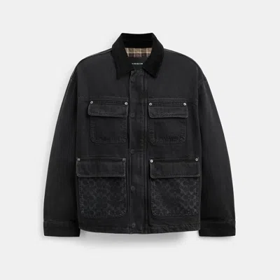 Coach Outlet Denim Chore Coat With Flannel Lining In Black