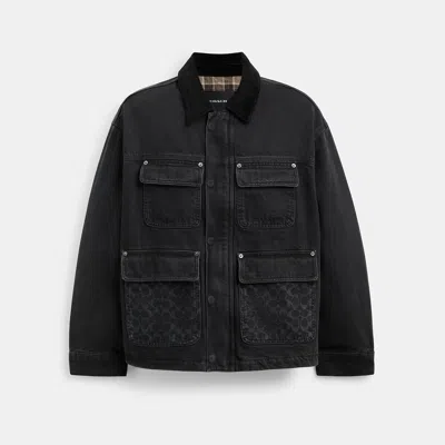 Coach Outlet Denim Chore Coat With Flannel Lining In Black Wash