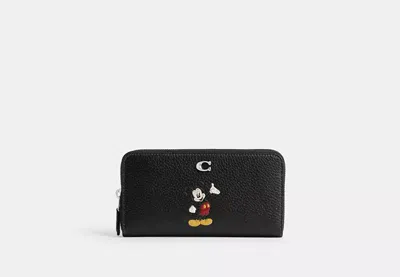Coach Outlet Disney X Coach Essential Accordion Zip Wallet In Regenerative Leather With Mickey Mouse In Black