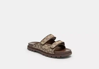 Coach Outlet Double Banded Sandal In Signature Jacquard In Brown
