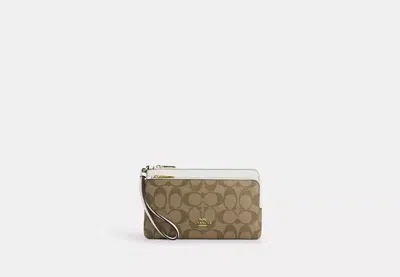 Coach Outlet Double Zip Wallet In Signature Canvas In Beige