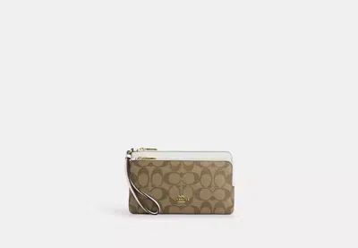 Coach Outlet Double Zip Wallet In Signature Canvas In Brown