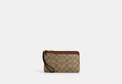 Coach Outlet Double Zip Wallet In Signature Canvas In Beige