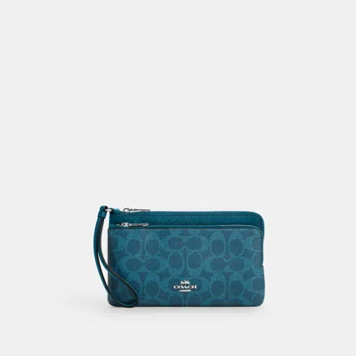 Coach Outlet Double Zip Wallet In Signature Canvas In Black