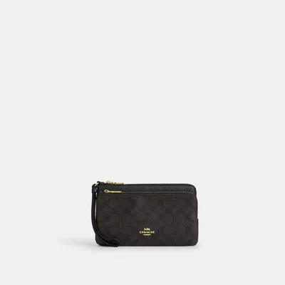 Coach Outlet Double Zip Wallet In Signature Canvas In Brown
