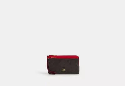 Coach Outlet Double Zip Wallet In Signature Canvas In Brown