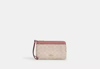 Coach Outlet Double Zip Wallet In Signature Canvas In Gold