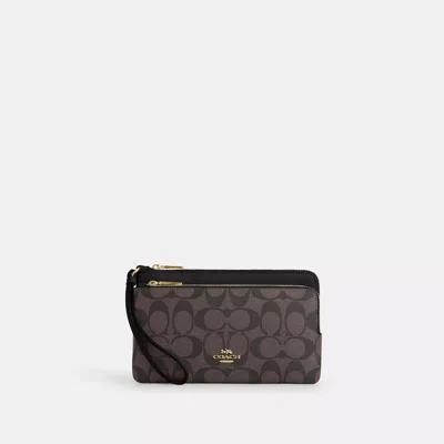 Coach Outlet Double Zip Wallet In Signature Canvas In Grey