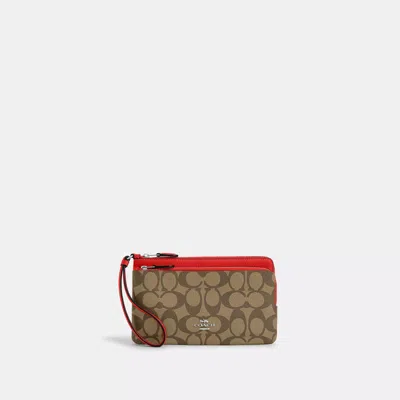 Coach Outlet Double Zip Wallet In Signature Canvas In Brown