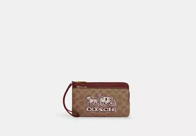 Coach Outlet Double Zip Wallet In Signature Canvas With Horse And Carriage Print In Purple