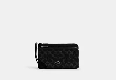 Coach Outlet Double Zip Wallet In Signature Denim In Black