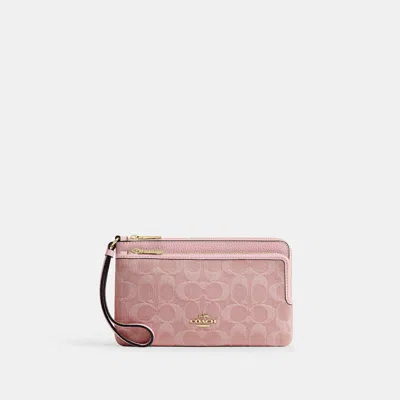 Coach Outlet Double Zip Wallet In Signature Denim In Multi