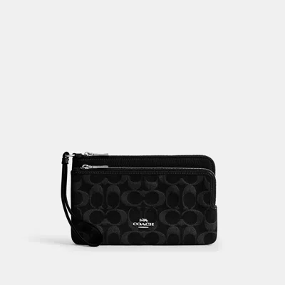 Coach Outlet Double Zip Wallet In Signature Denim In Silver