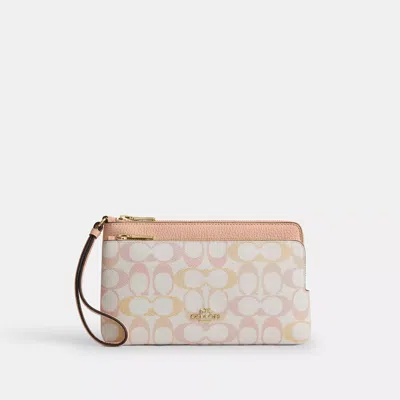 Coach Outlet Double Zip Wristlet In Pretty Signature Canvas