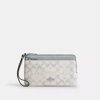 Coach Outlet Double Zip Wristlet In Pretty Signature Canvas