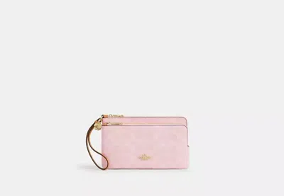 Coach Outlet Double Zip Wristlet In Signature Canvas With Charms In Pink