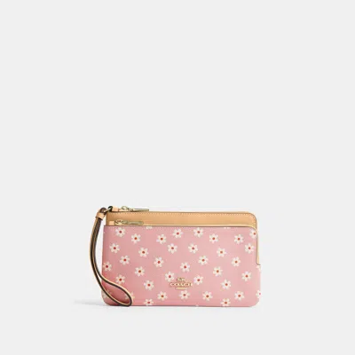 Coach Outlet Double Zip Wristlet With Floral Print In Pink