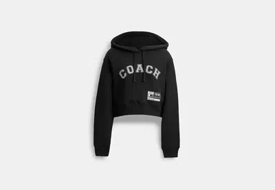 Coach Outlet Embellished Varsity Cropped Hoodie In Black
