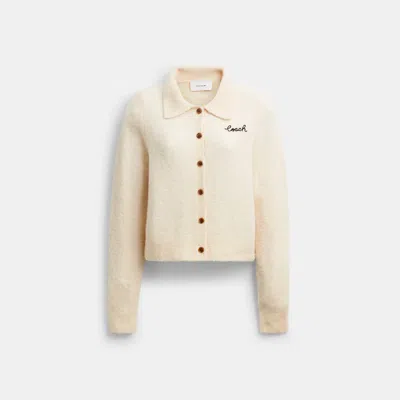 Coach Outlet Embroidered Cropped Cardigan In Ecru