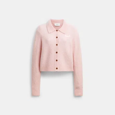 Coach Outlet Embroidered Cropped Cardigan In Light Pink