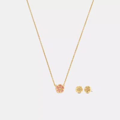 Coach Outlet Enamel Tea Rose Earrings And Necklace Set In Multi