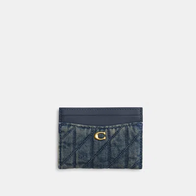 Coach Outlet Essential Card Case In Regenerative Cotton Denim With Quilting In Brass/dark Indigo