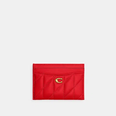 Coach Outlet Essential Card Case With Pillow Quilting In Brass/candy Apple
