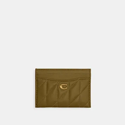 Coach Outlet Essential Card Case With Pillow Quilting In Brass/muted Olive
