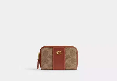 Coach Outlet Essential Small Zip Around Card Case In Signature Canvas In Brown