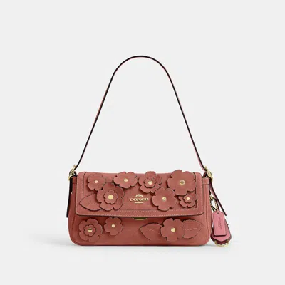 Coach Outlet Etta Small Flap Shoulder Bag With Floral Applique In Pink
