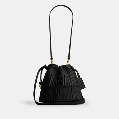 Coach Outlet Faye Mini Drawstring Bag With Fringe In Gold/black