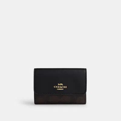 Coach Outlet Flap Card Case In Gold/walnut/black