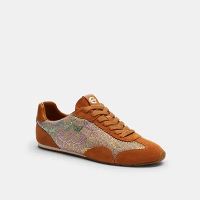 Coach Outlet Flat Sneaker In Crystal Signature Jacquard In Brown