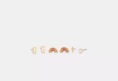 Coach Outlet G Initial Stud Earrings Set In Yellow