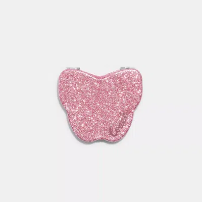 Coach Outlet Glitter Butterfly Compact Mirror In Pink