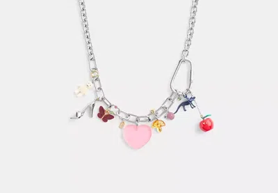 Coach Outlet Heart And Teddy Bear Statement Charm Necklace In Silver