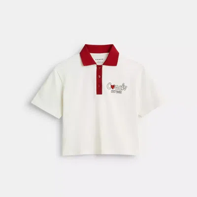 Coach Outlet Heart Cropped Relaxed Polo In Organic Cotton In White