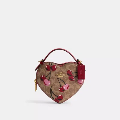 Coach Outlet Heart Crossbody Bag In Signature Canvas With Cherry Print In Beige/multi
