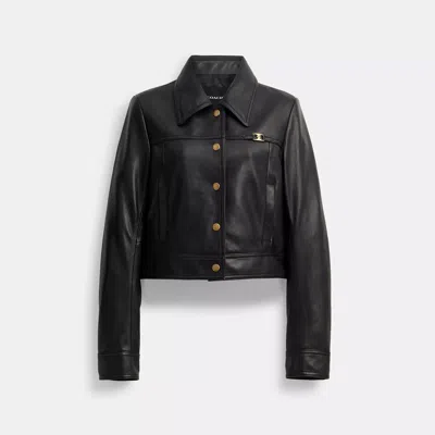 Coach Outlet Heritage C Snap Front Shrunken Jacket In Black