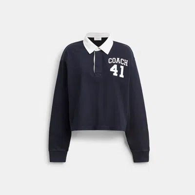 Coach Outlet Heritage Long Sleeve Cropped Rugby Polo In Dark Sapphire