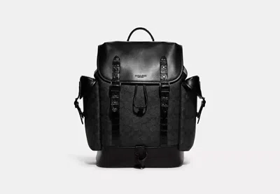 Coach Outlet Hitch Backpack In Signature Canvas With Crocodile Detail In Black